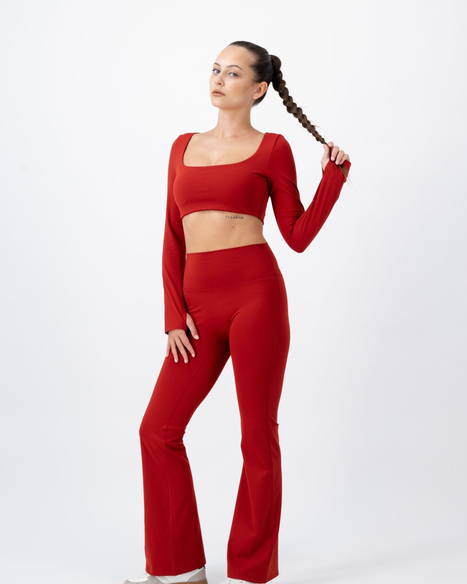 Flare High-Rise Leggings | Fire Opal – women’s activewear by NAVA