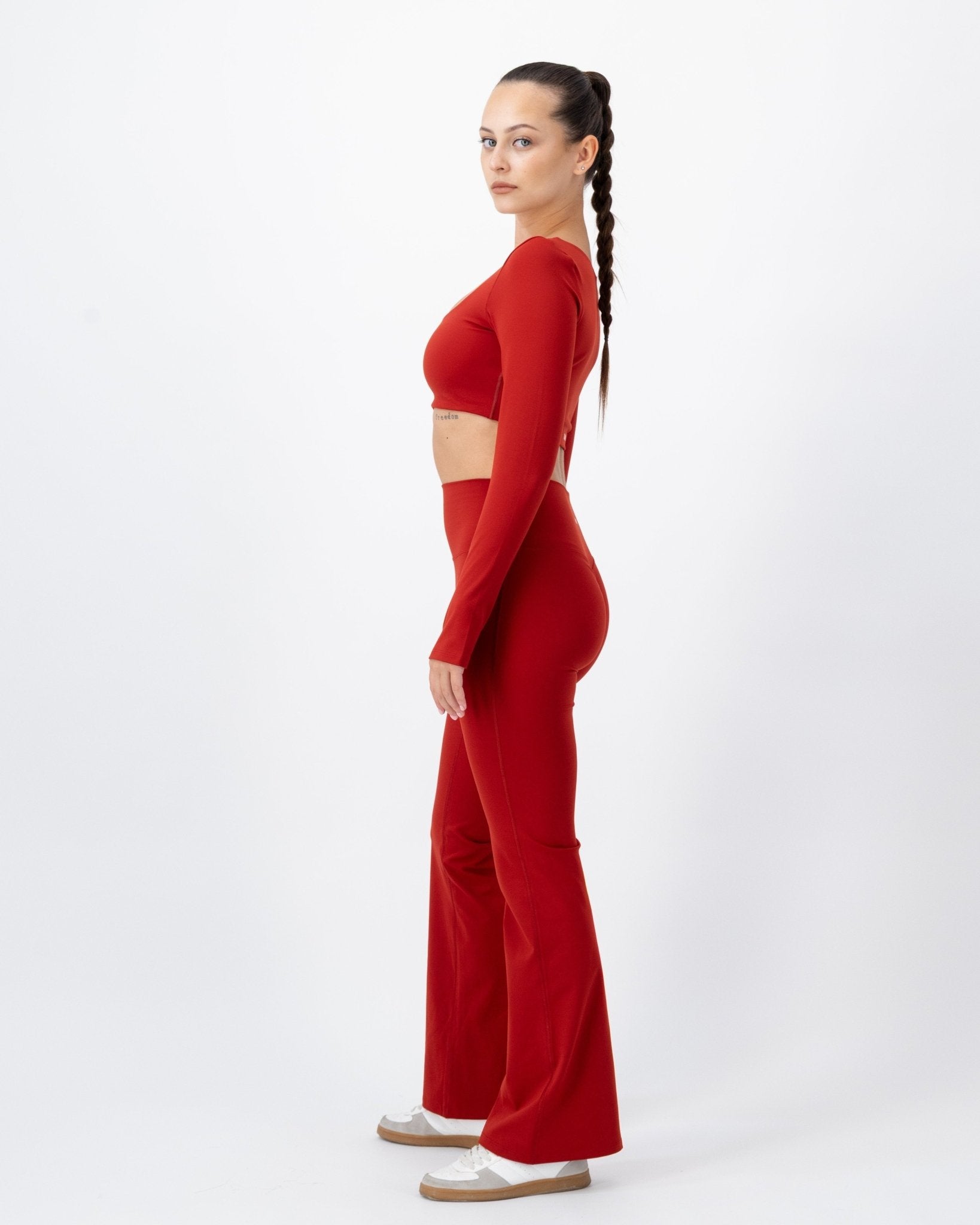 Flare High-Rise Leggings | Fire Opal – women’s activewear by NAVA