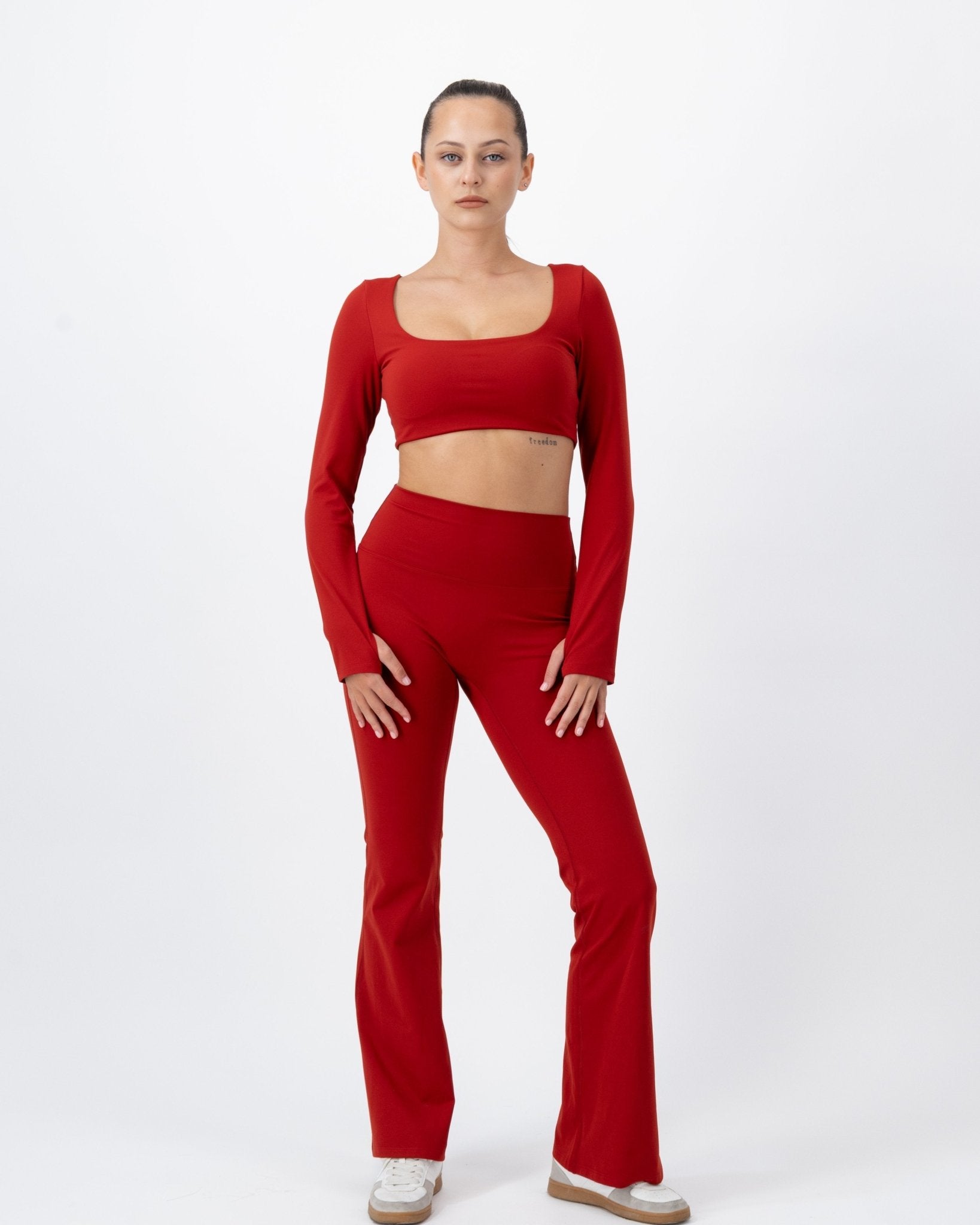Flare High-Rise Leggings | Fire Opal – women’s activewear by NAVA