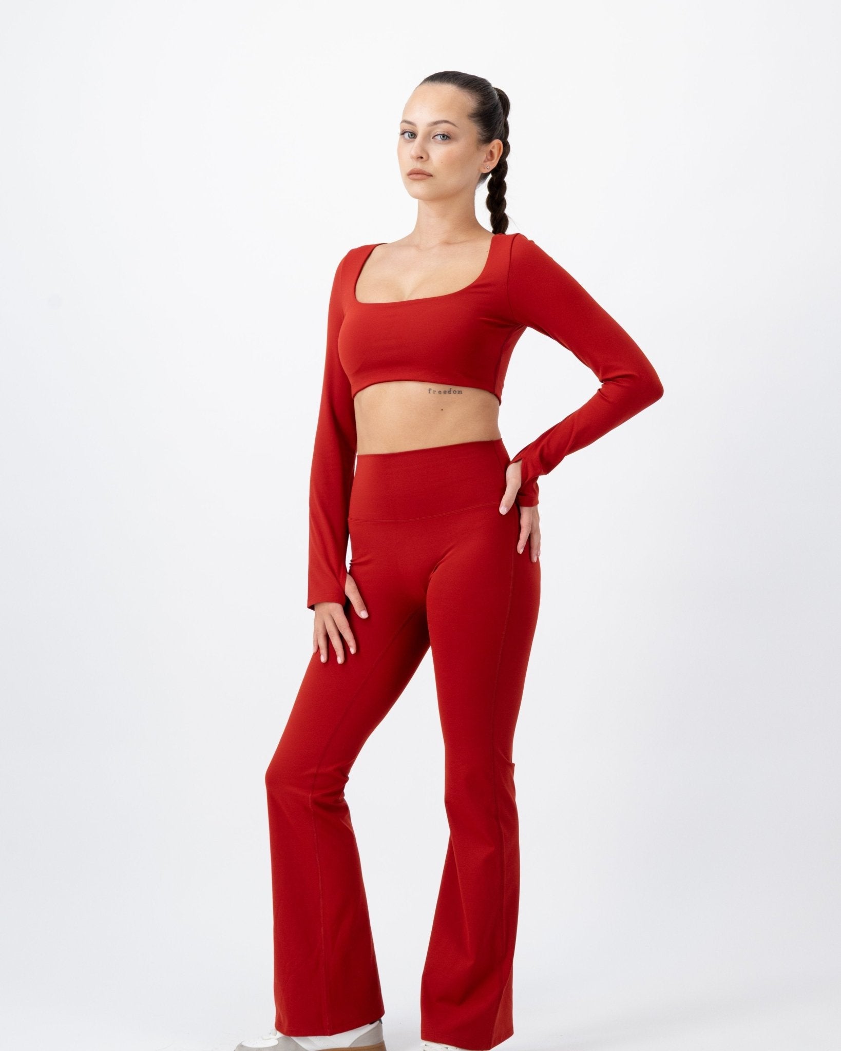 Flare High-Rise Leggings | Fire Opal – women’s activewear by NAVA