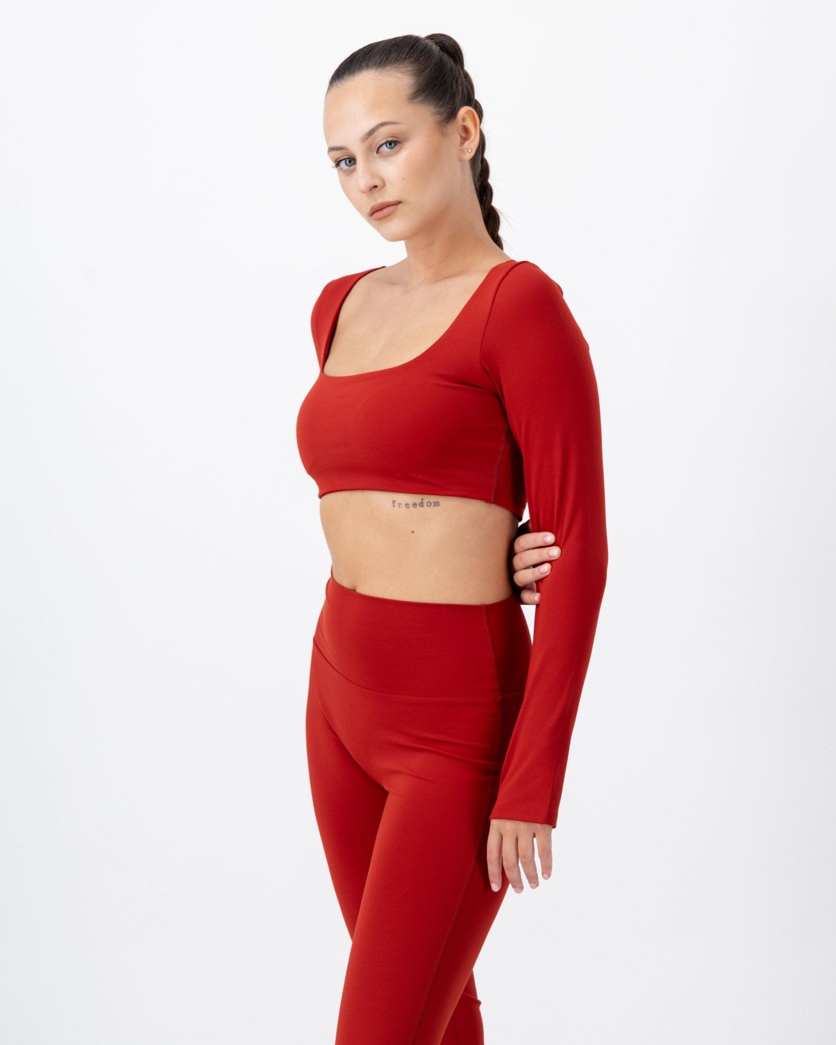 Flare Long Sleeve Crop Top | Fire Opal – women’s activewear by NAVA