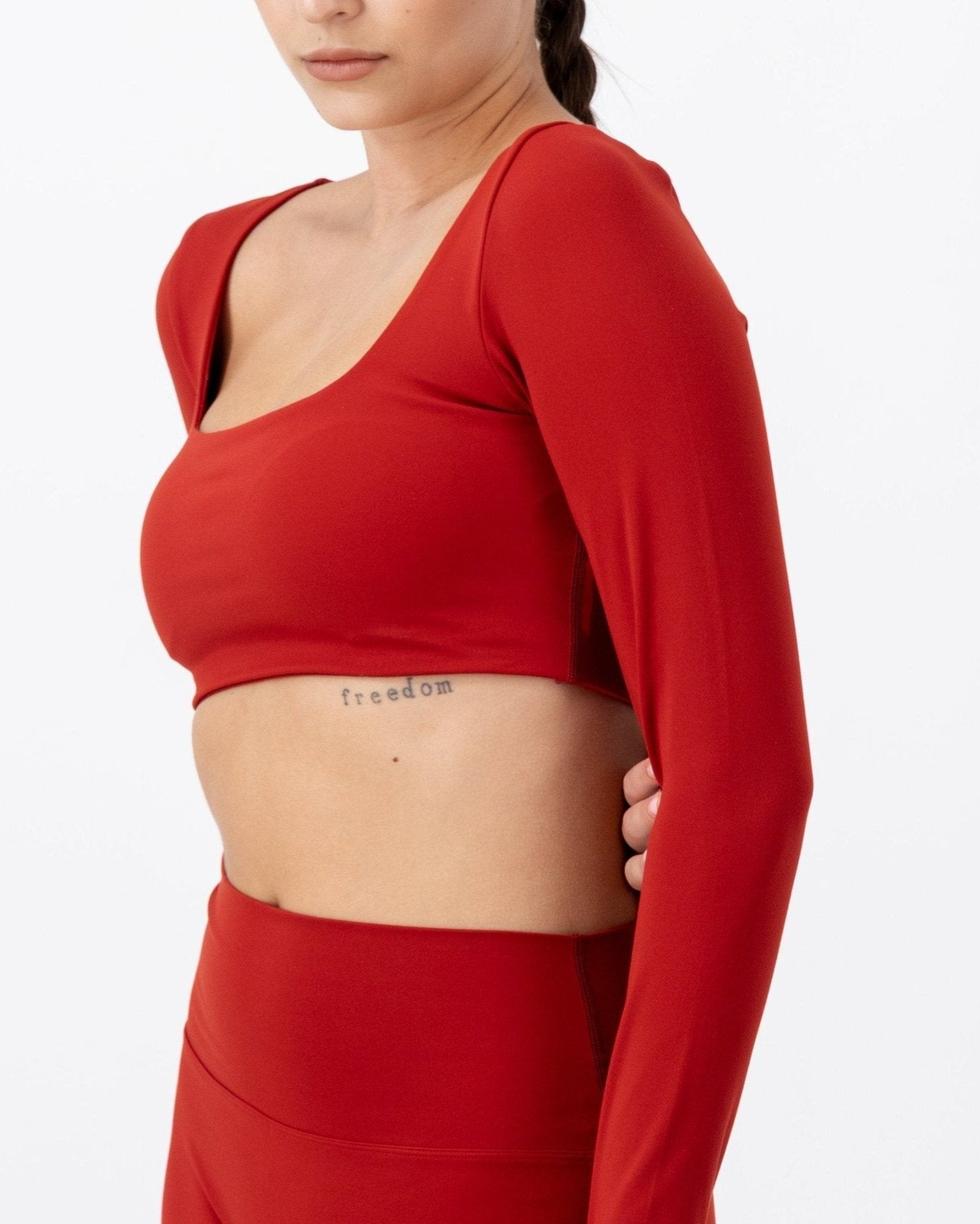 Flare Long Sleeve Crop Top | Fire Opal – women’s activewear by NAVA