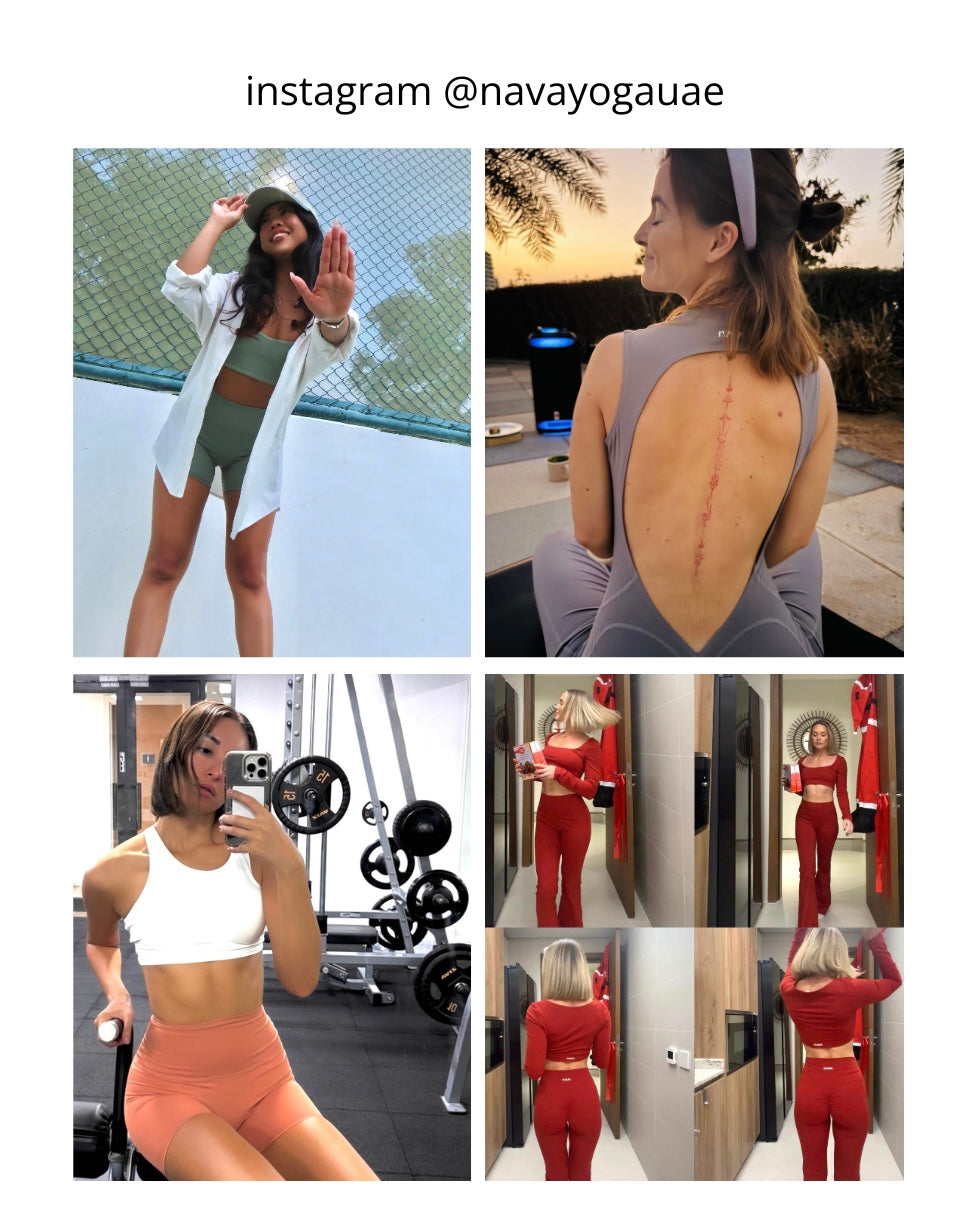 Collage of a woman in various poses and outfits with an Instagram handle displayed.
