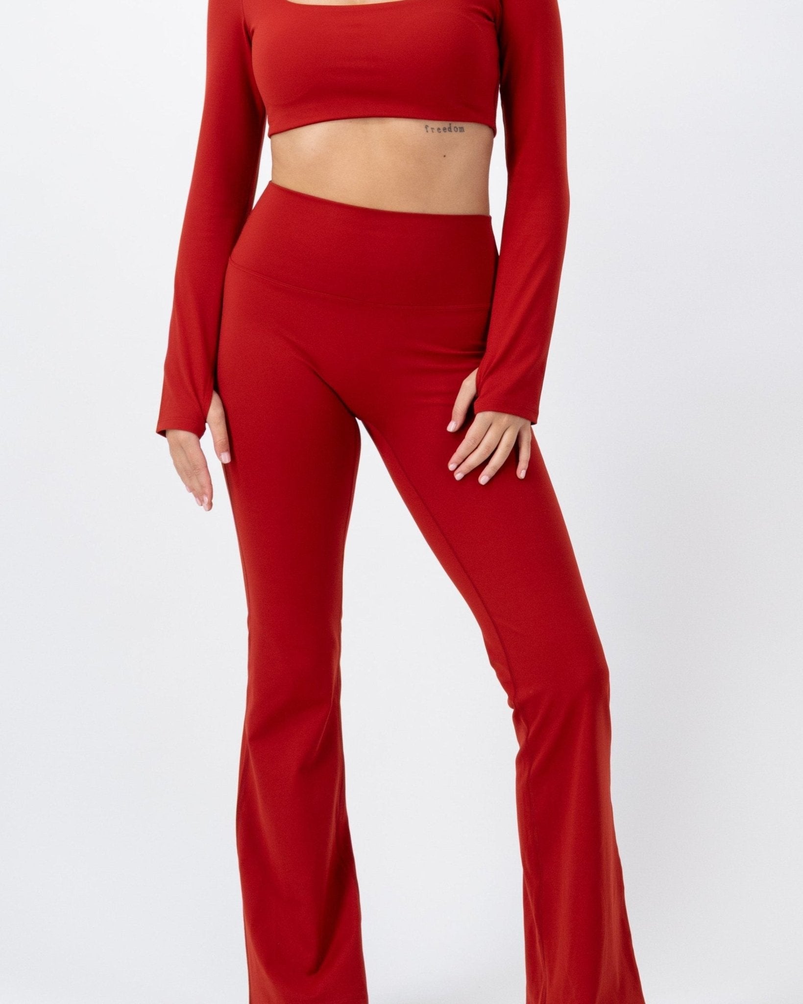 Flare High-Rise Leggings | Fire Opal – women’s activewear by NAVA
