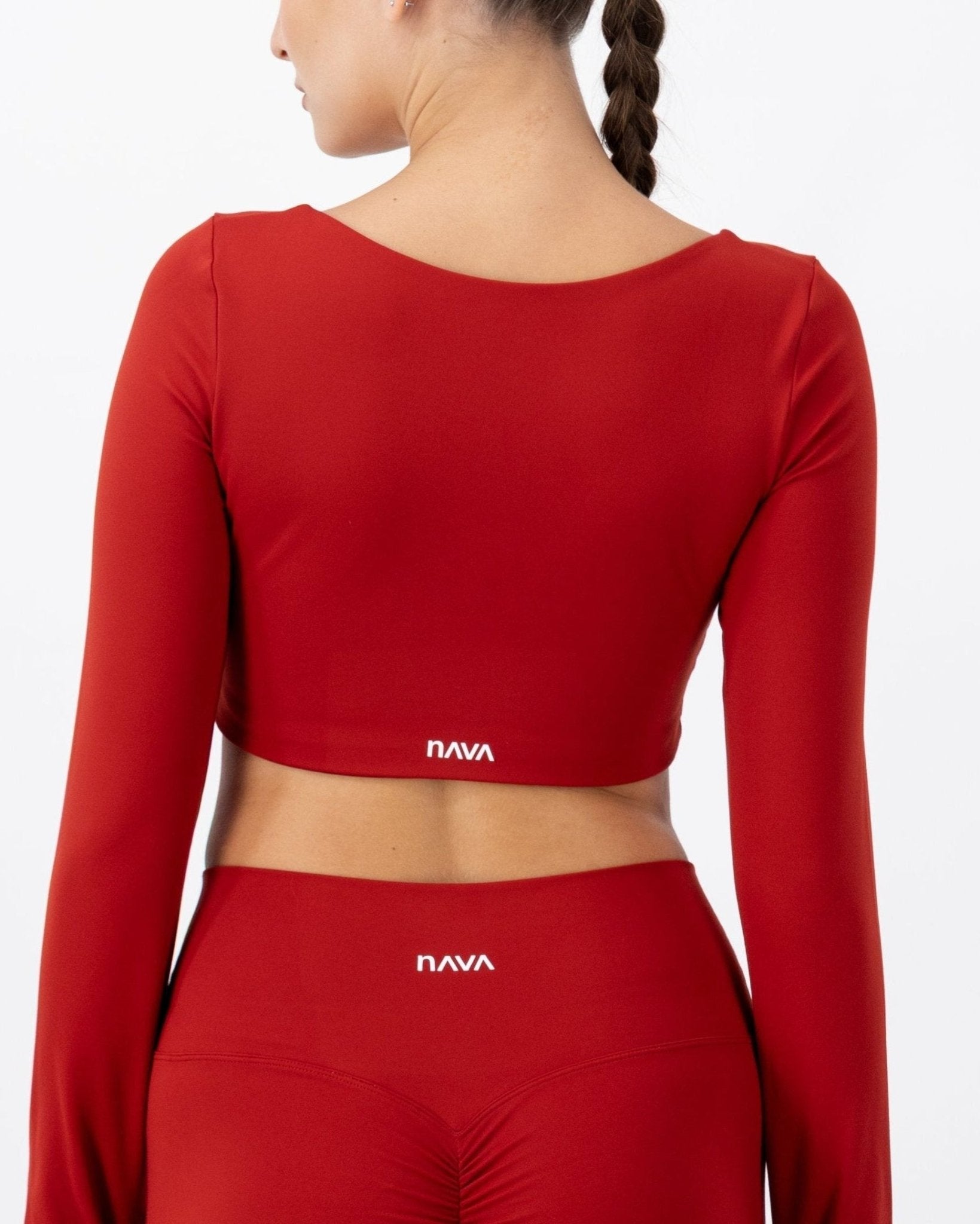 Flare Long Sleeve Crop Top | Fire Opal – women’s activewear by NAVA