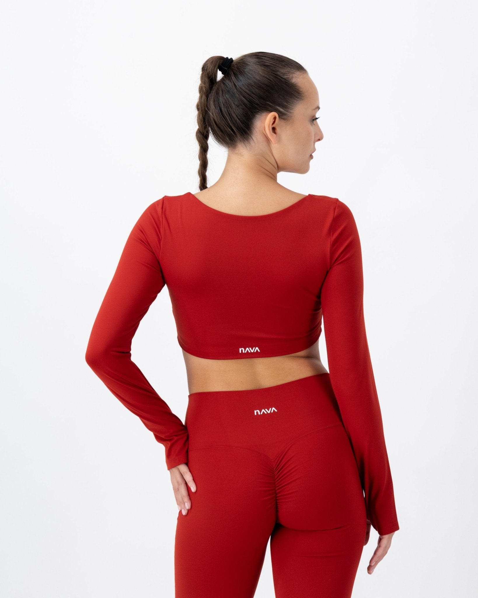 Flare Long Sleeve Crop Top | Fire Opal – women’s activewear by NAVA