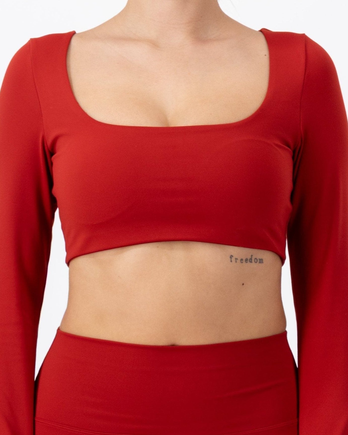 Flare Long Sleeve Crop Top | Fire Opal – women’s activewear by NAVA