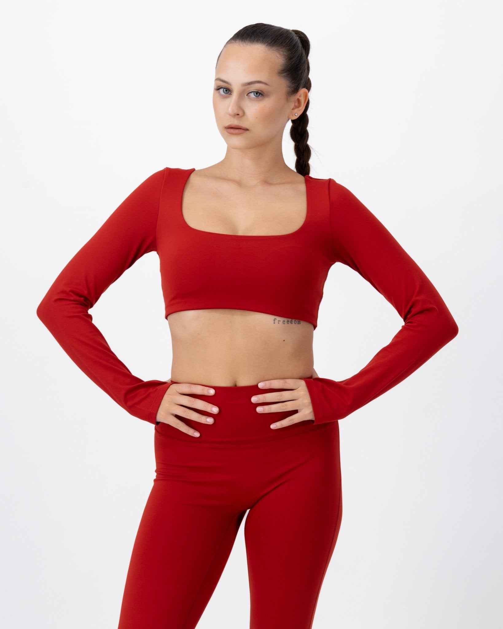 Flare Long Sleeve Crop Top | Fire Opal – women’s activewear by NAVA