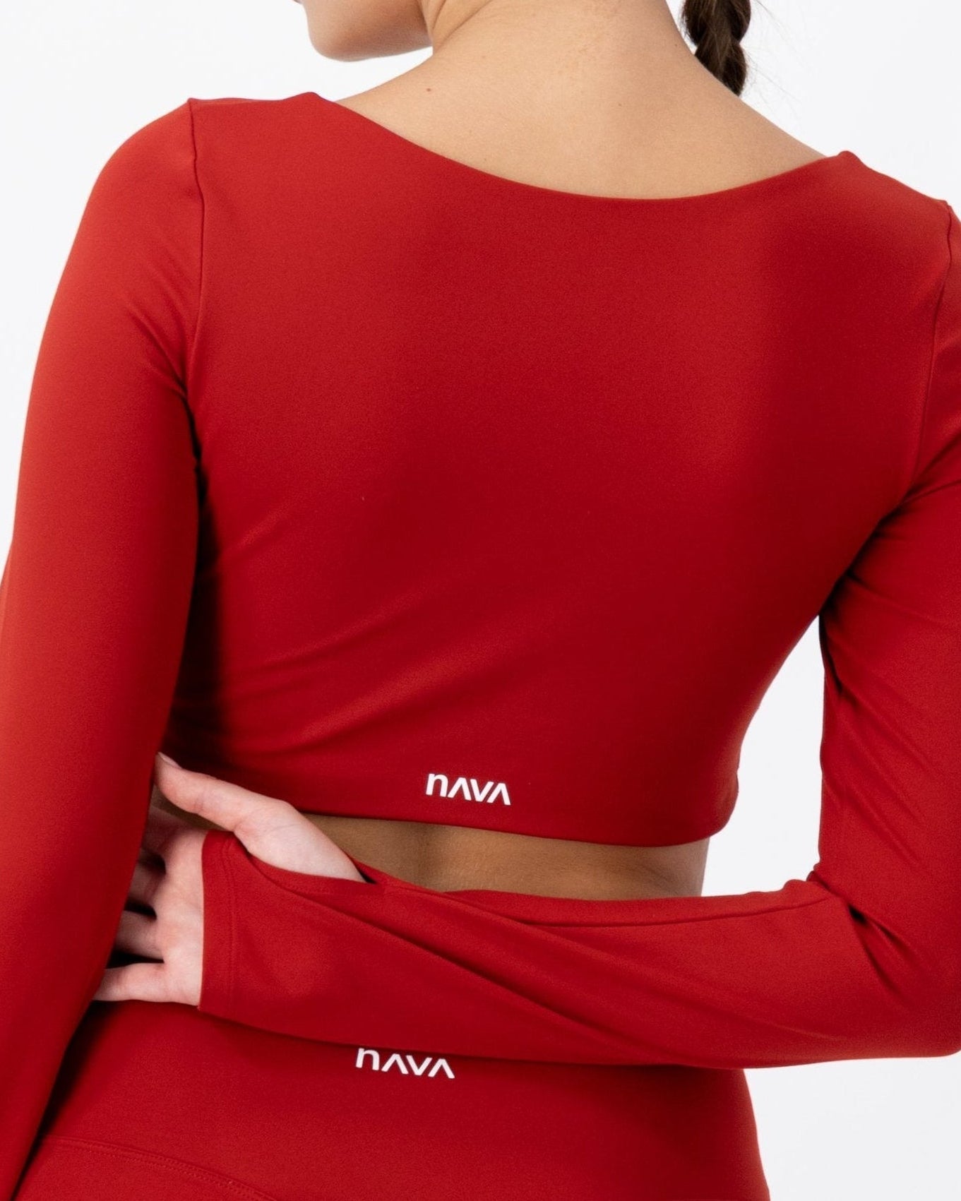Flare Long Sleeve Crop Top | Fire Opal – women’s activewear by NAVA